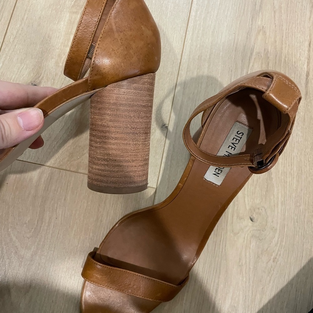 Steve Madden OPEN TOE HEEL IN BROWN
LEATHER Sandal round heel size 10 - Picture 4 of 8